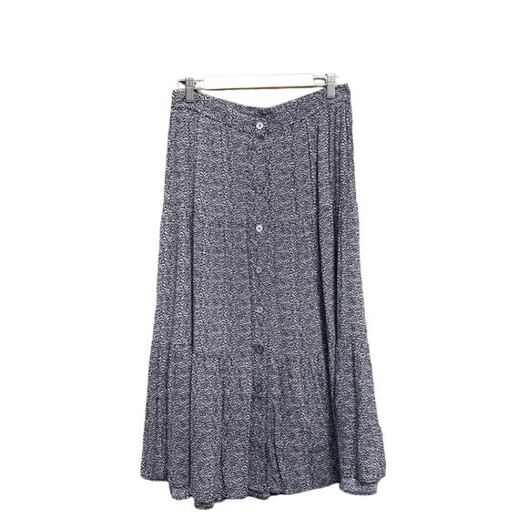 Talbots Button Front Tiered Midi Skirt Dot Pattern Black White Medium NWT - Picture 1 of 6